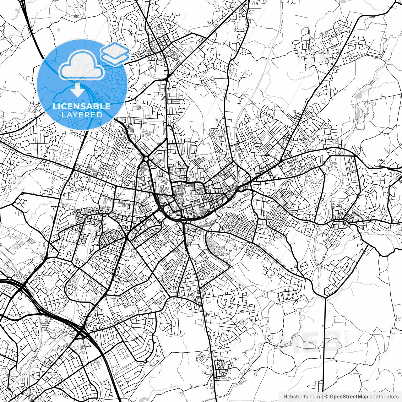 Layered PDF map of Oldham, North West England, England