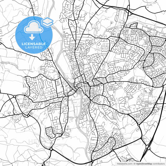 Layered PDF map of Worcester, West Midlands, England