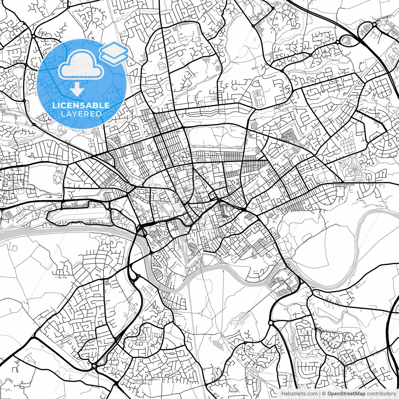 Layered PDF map of Preston, North West England, England