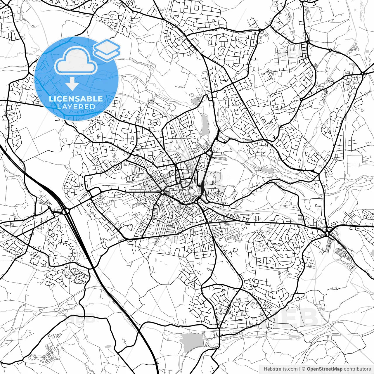 Layered PDF map of Barnsley, Yorkshire and the Humber, England