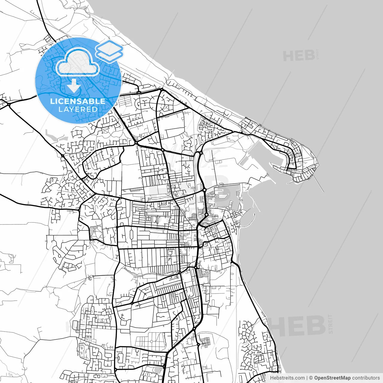 Layered PDF map of Hartlepool, North East England, England