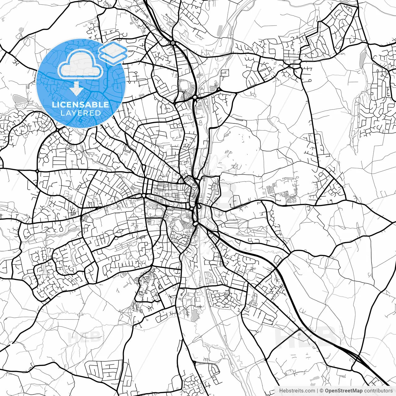 Layered PDF map of Chesterfield, East Midlands, England