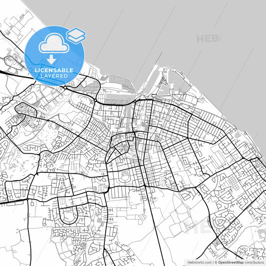Layered PDF map of Grimsby, Yorkshire and the Humber, England