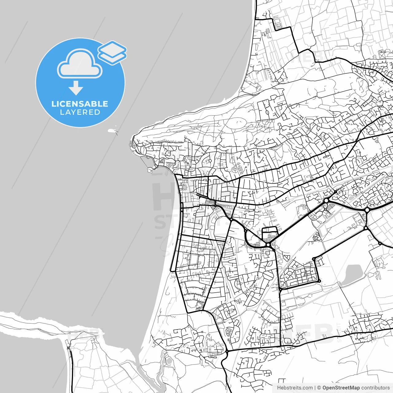 Layered PDF map of Weston-super-Mare, South West England, England