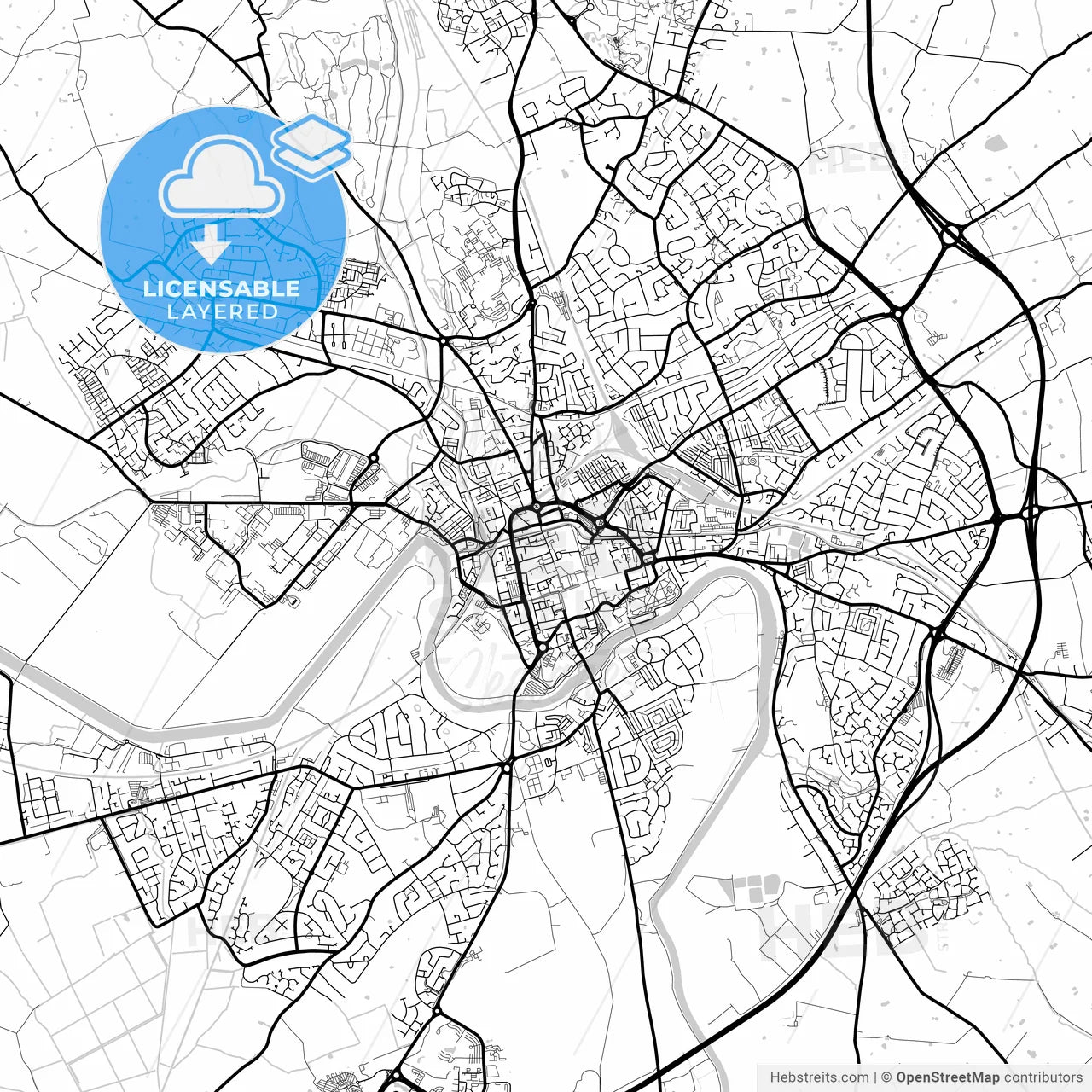 Layered PDF map of Chester, North West England, England