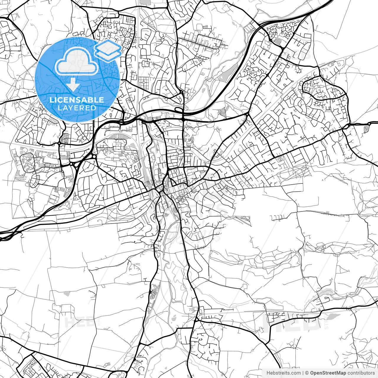 Layered PDF map of Guildford, South East England, England