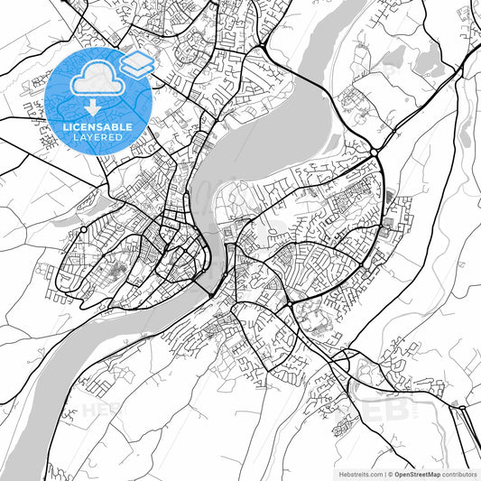 Layered PDF map of Derry, Derry, Northern Ireland