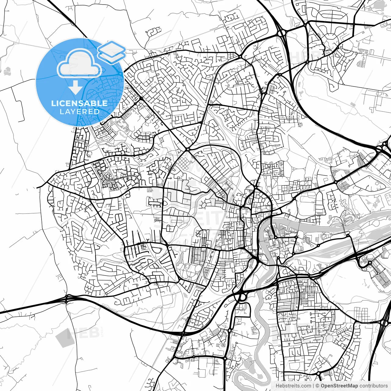 Layered PDF map of Stockton-on-Tees, North East England, England