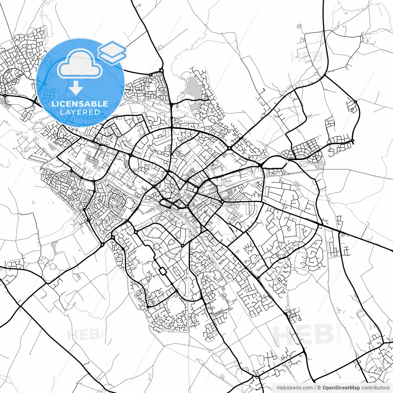 Layered PDF map of Aylesbury, South East England, England