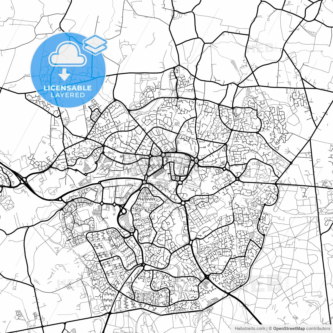 Layered PDF map of Bracknell, South East England, England
