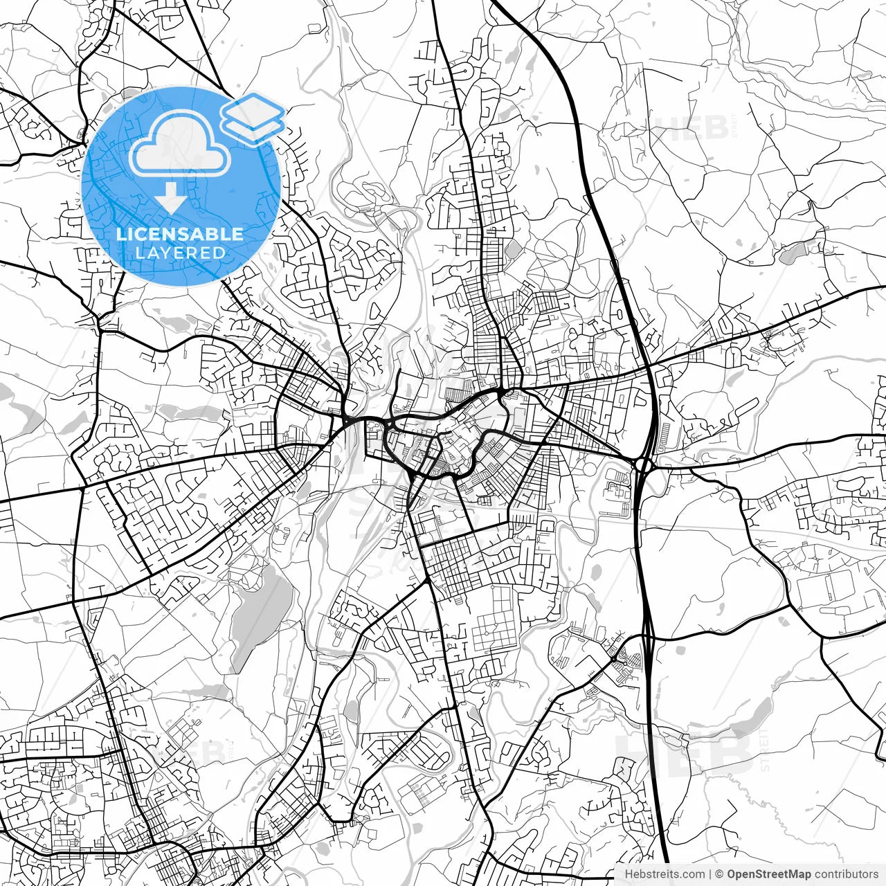 Layered PDF map of Bury, North West England, England