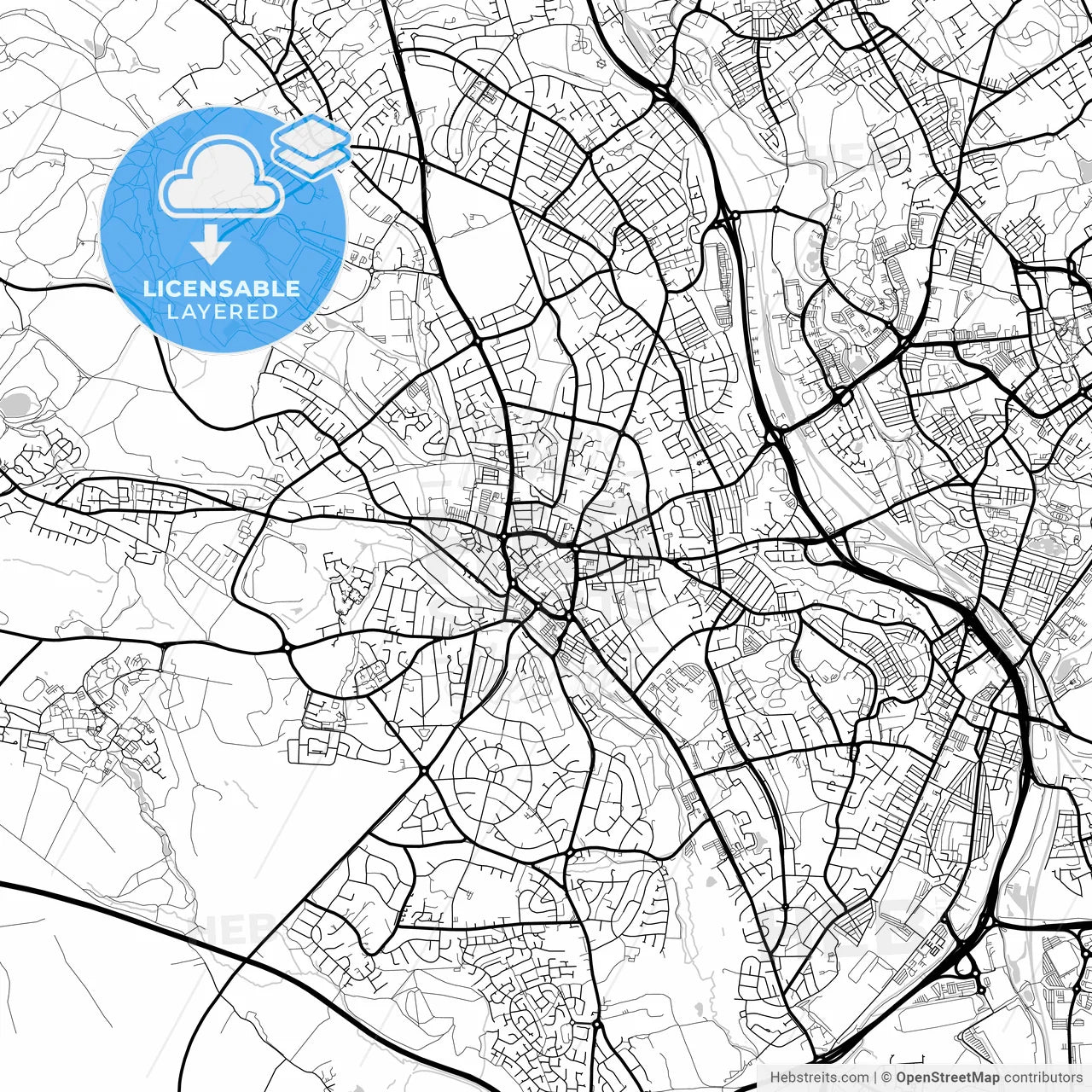 Layered PDF map of Newcastle-under-Lyme, West Midlands, England