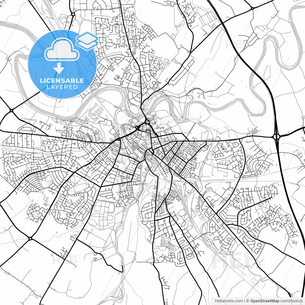 Layered PDF map of Carlisle, North West England, England