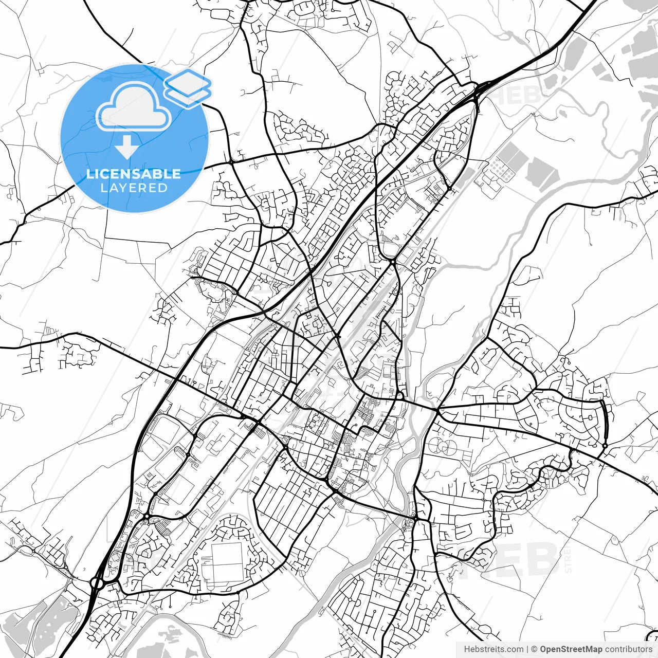 Layered PDF map of Burton-upon-Trent, West Midlands, England