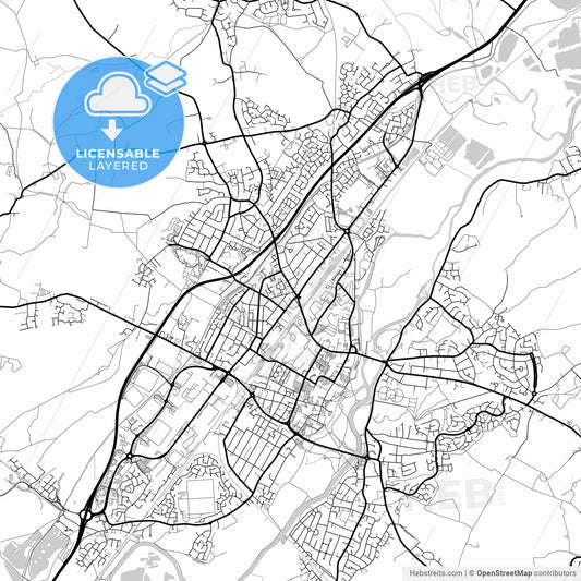 Layered PDF map of Burton-upon-Trent, West Midlands, England