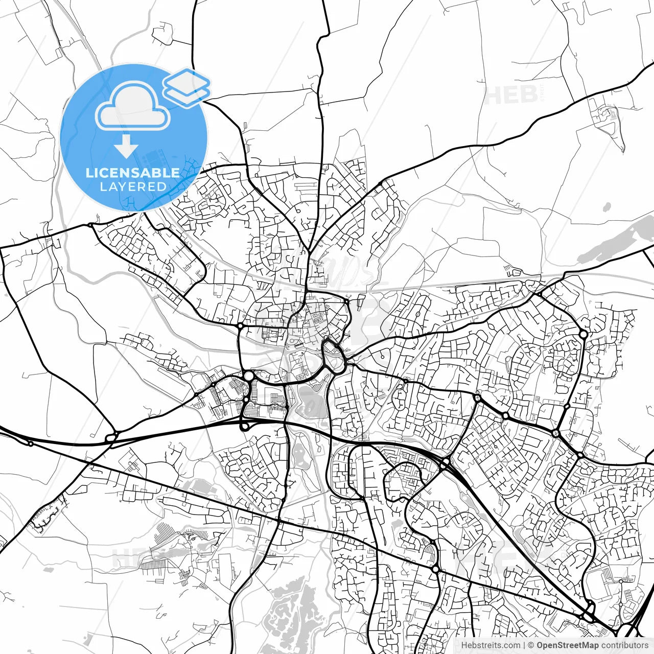 Layered PDF map of Tamworth, West Midlands, England