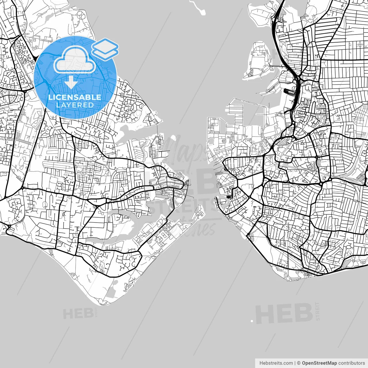 Layered PDF map of Gosport, South East England, England