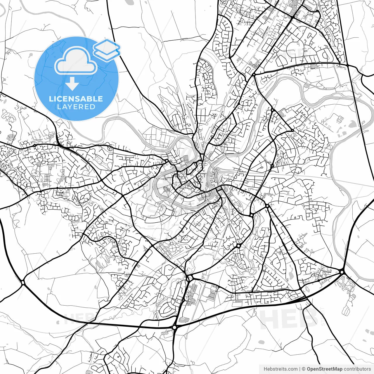 Layered PDF map of Shrewsbury, West Midlands, England