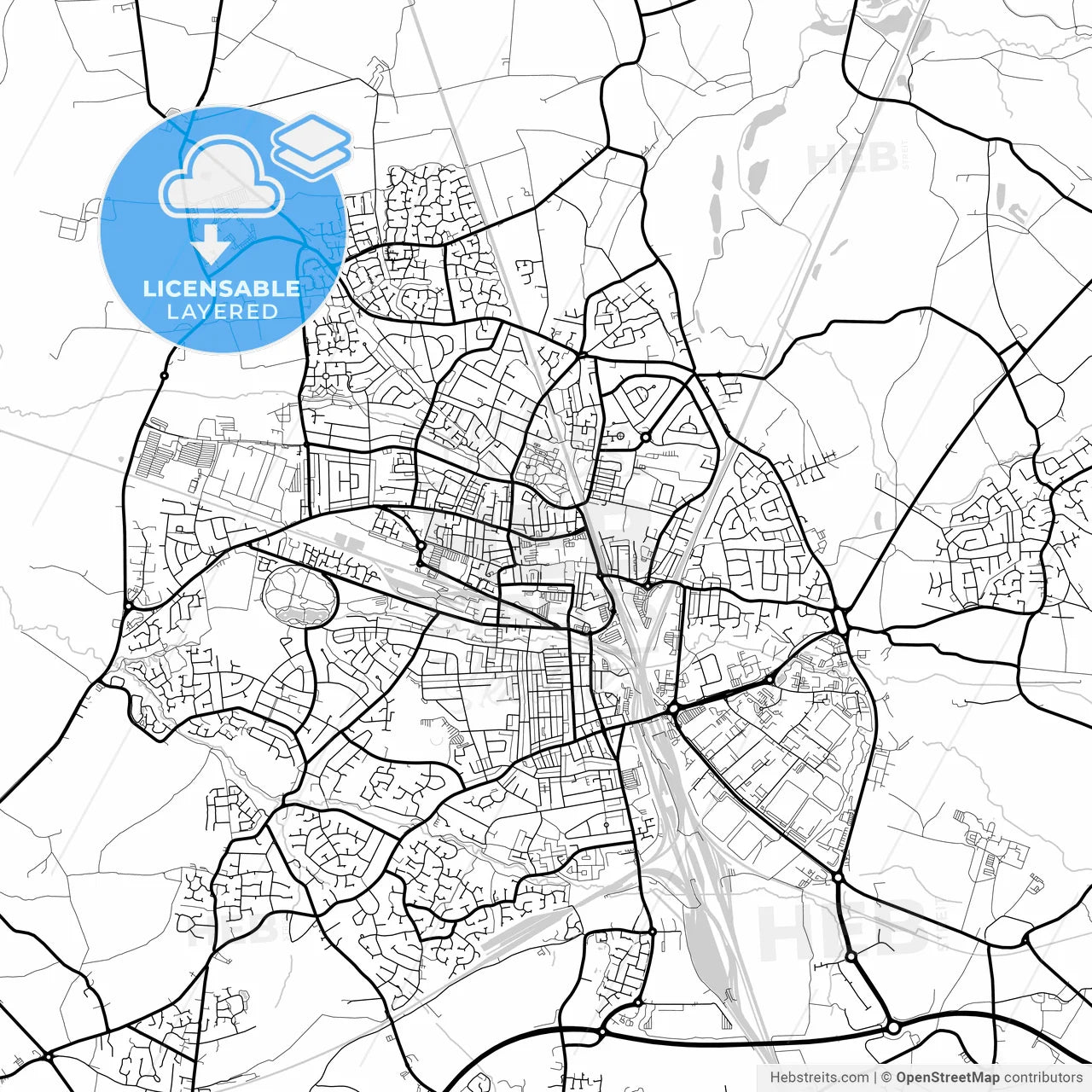 Layered PDF map of Crewe, North West England, England