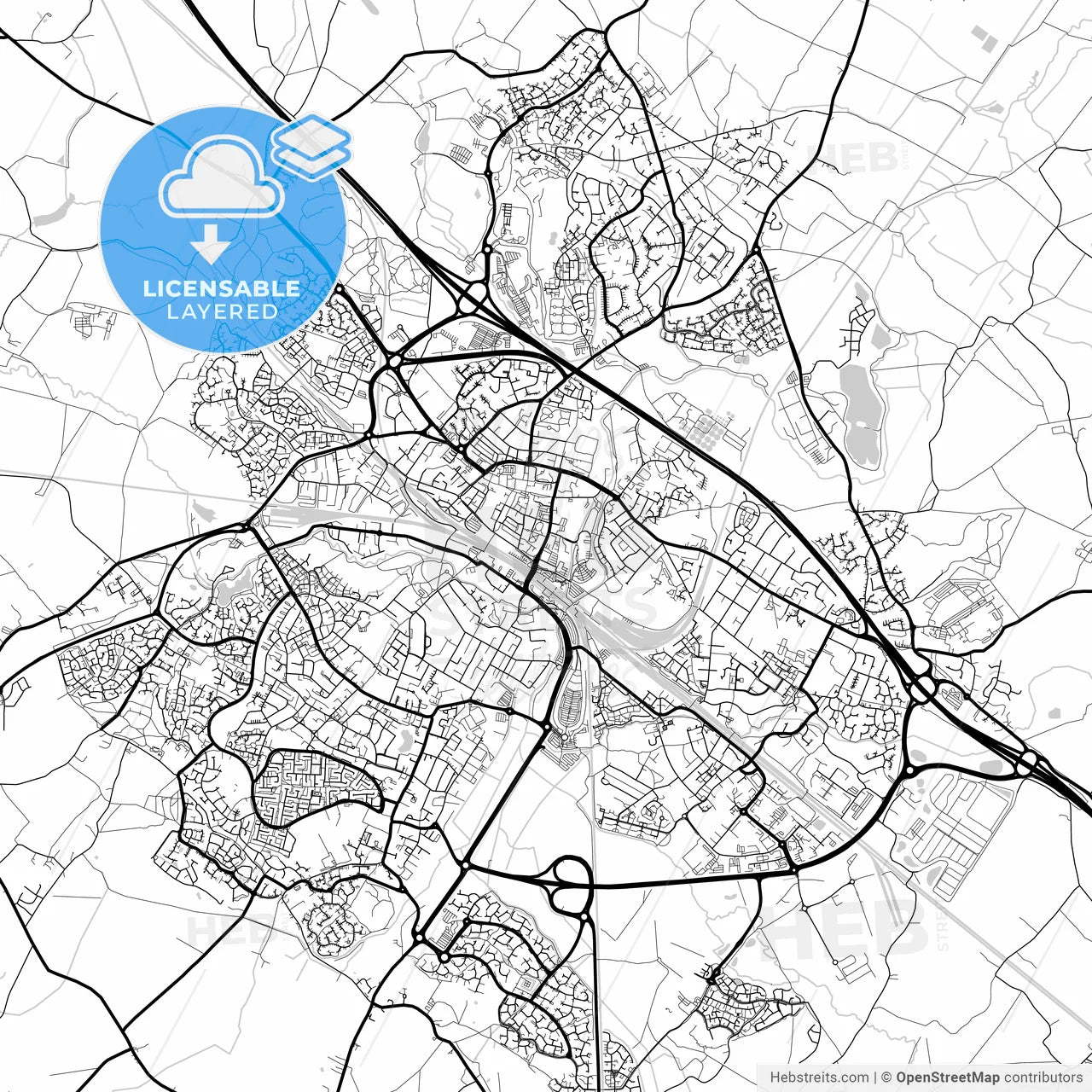 Layered PDF map of Ashford, South East England, England