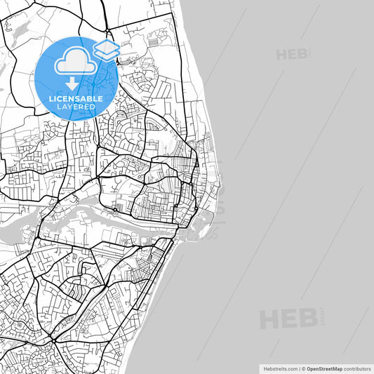 Layered PDF map of Lowestoft, East of England, England
