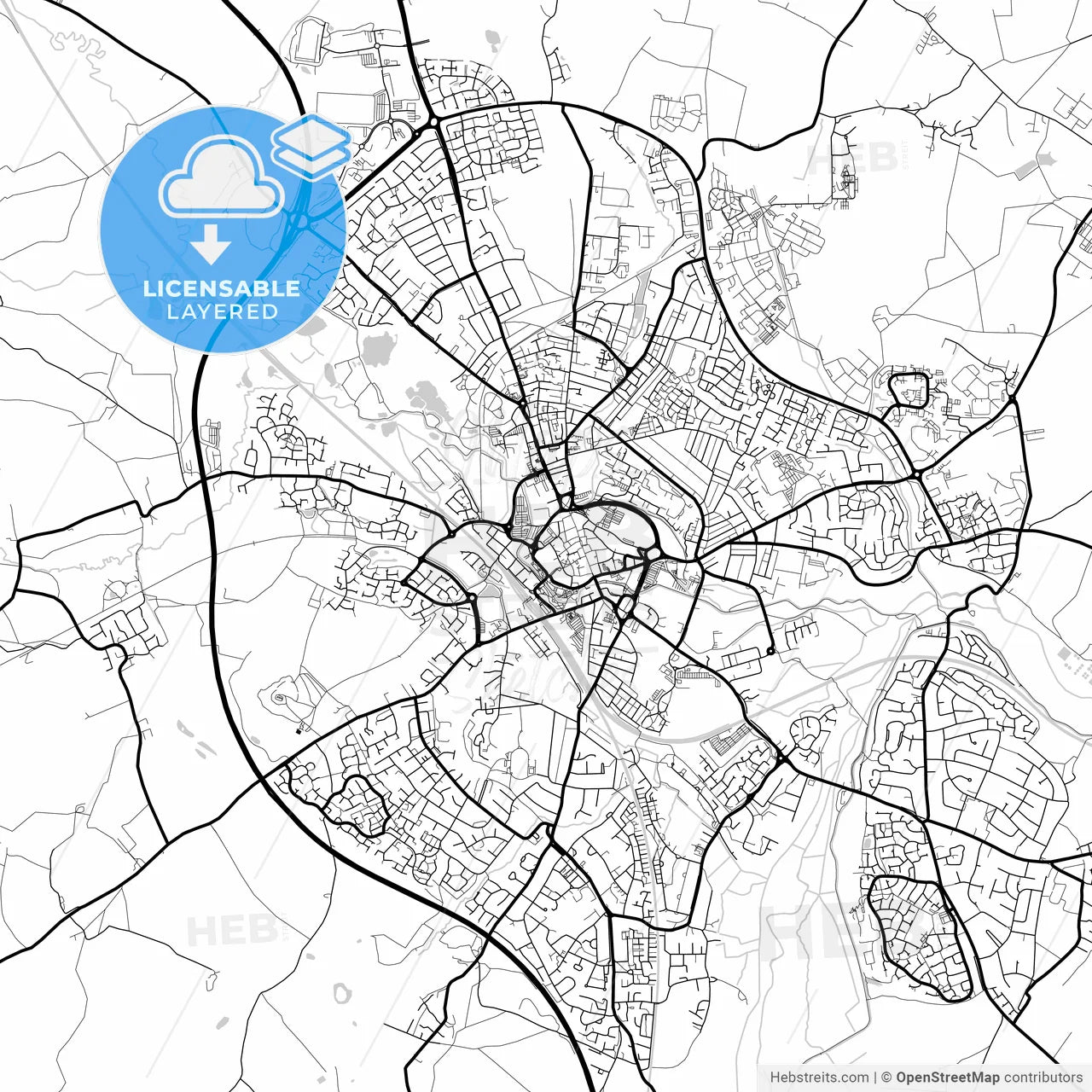 Layered PDF map of Stafford, West Midlands, England