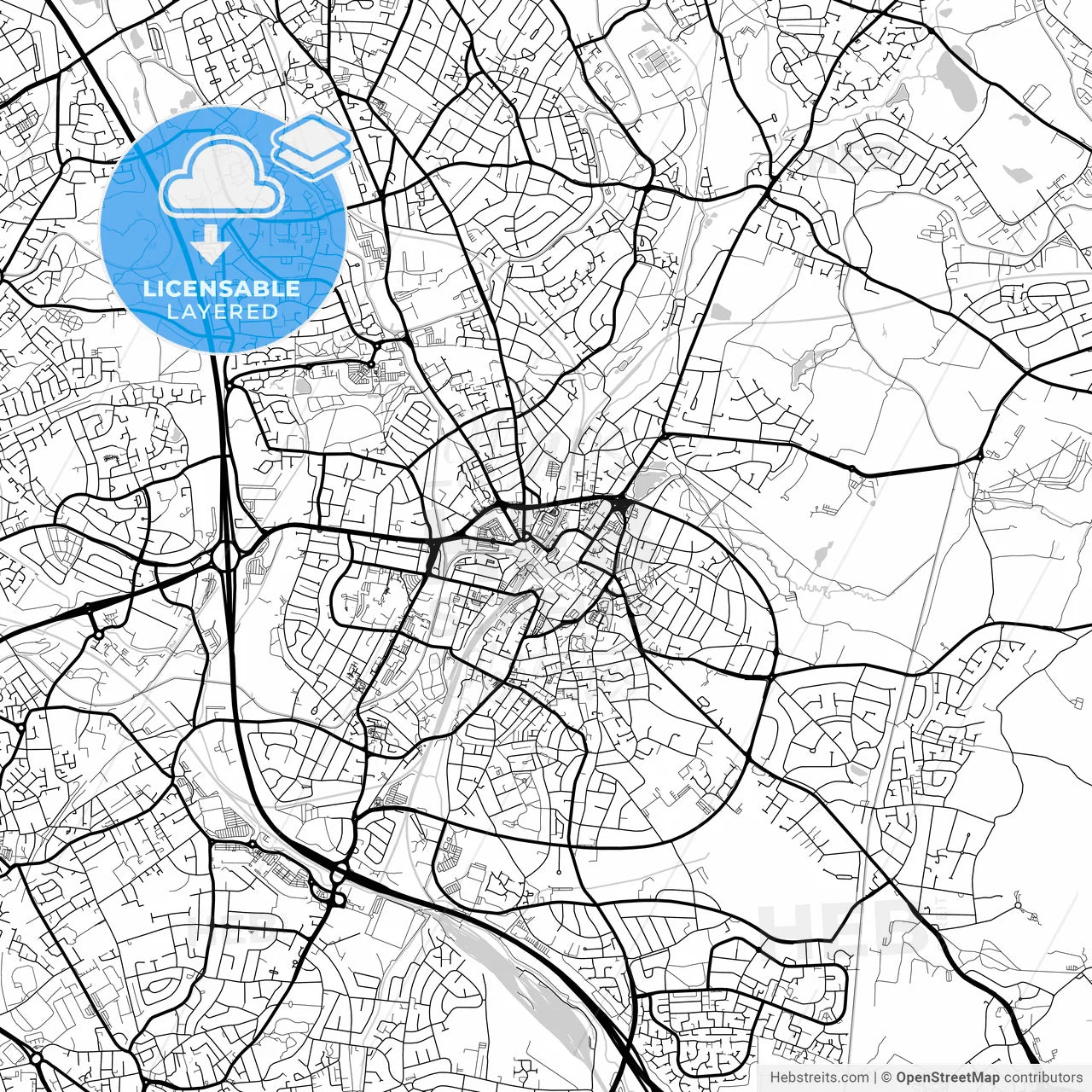 Layered PDF map of Walsall, West Midlands, England