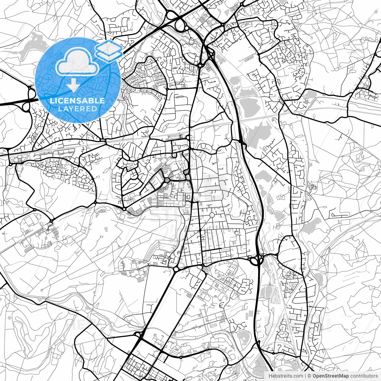 Layered PDF map of Farnborough, South East England, England