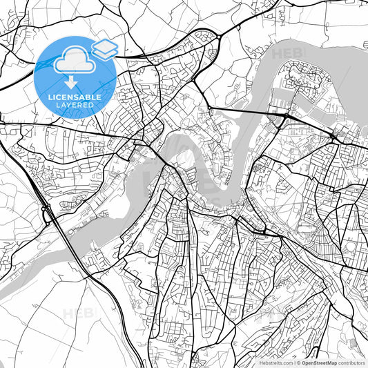Layered PDF map of Rochester, South East England, England