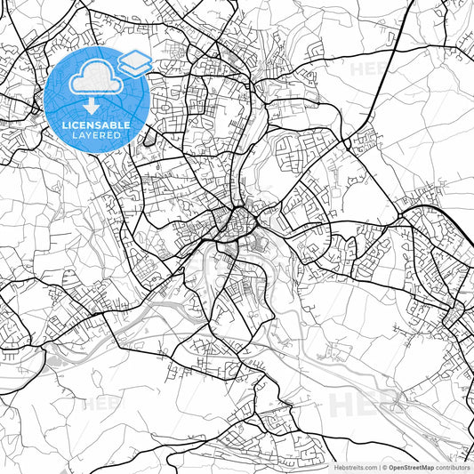 Layered PDF map of Dewsbury, Yorkshire and the Humber, England