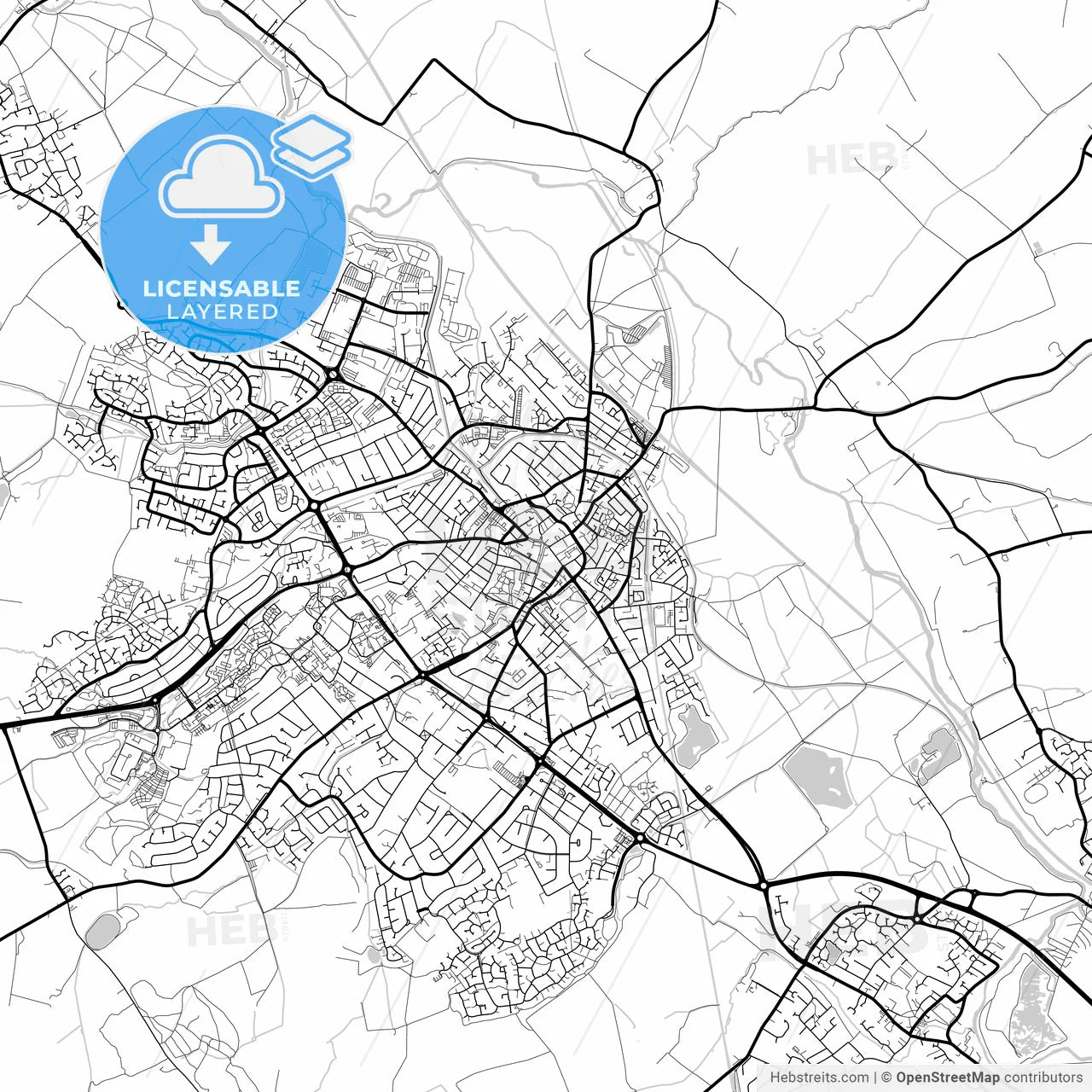 Layered PDF map of Loughborough, East Midlands, England