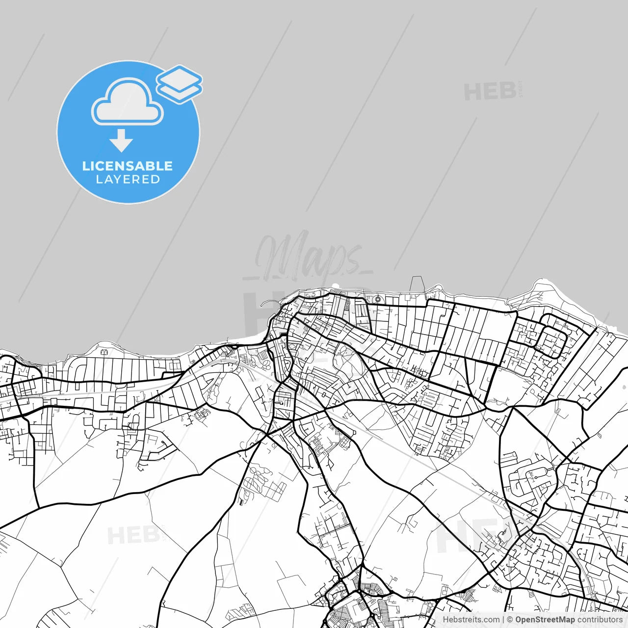 Layered PDF map of Margate, South East England, England