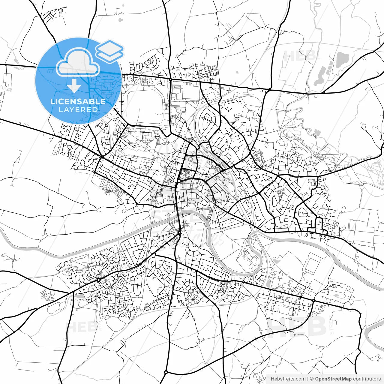 Layered PDF map of Hereford, West Midlands, England