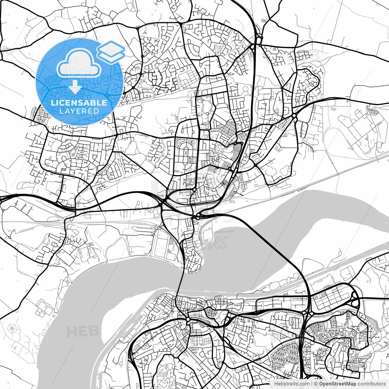 Layered PDF map of Widnes, North West England, England