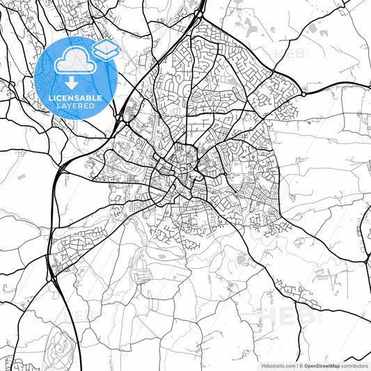 Layered PDF map of Wrexham, Wrexham, Wales