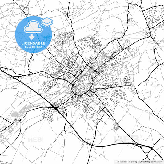 Layered PDF map of Canterbury, South East England, England