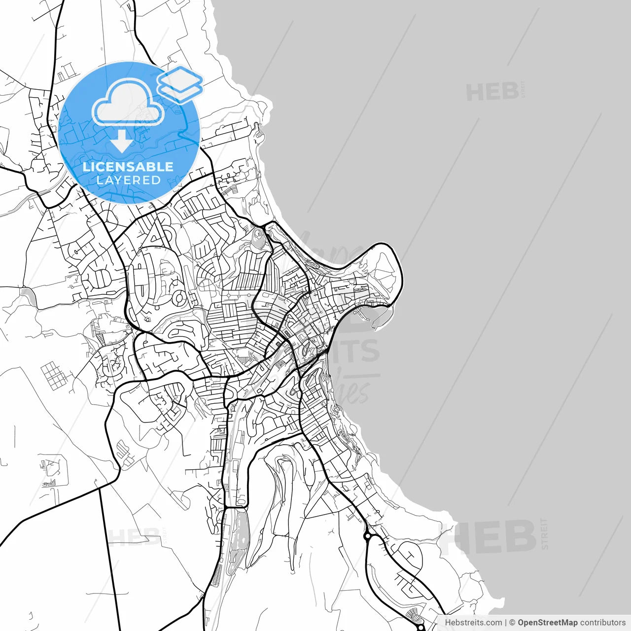 Layered PDF map of Scarborough, Yorkshire and the Humber, England