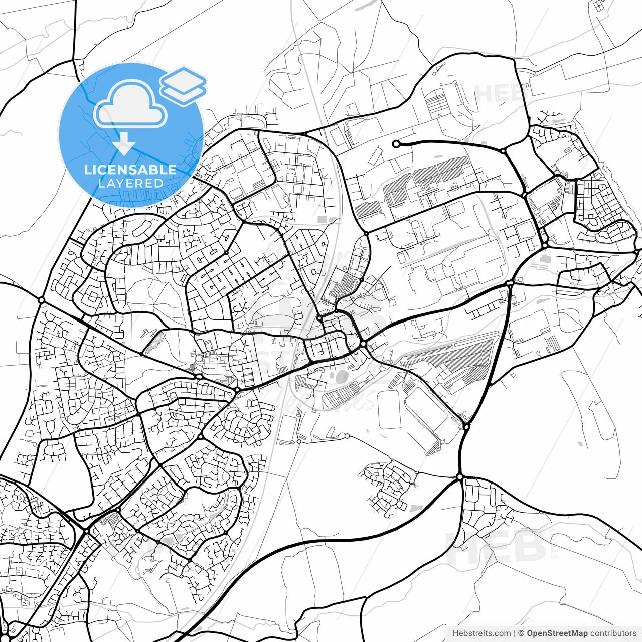Layered PDF map of Corby, East Midlands, England