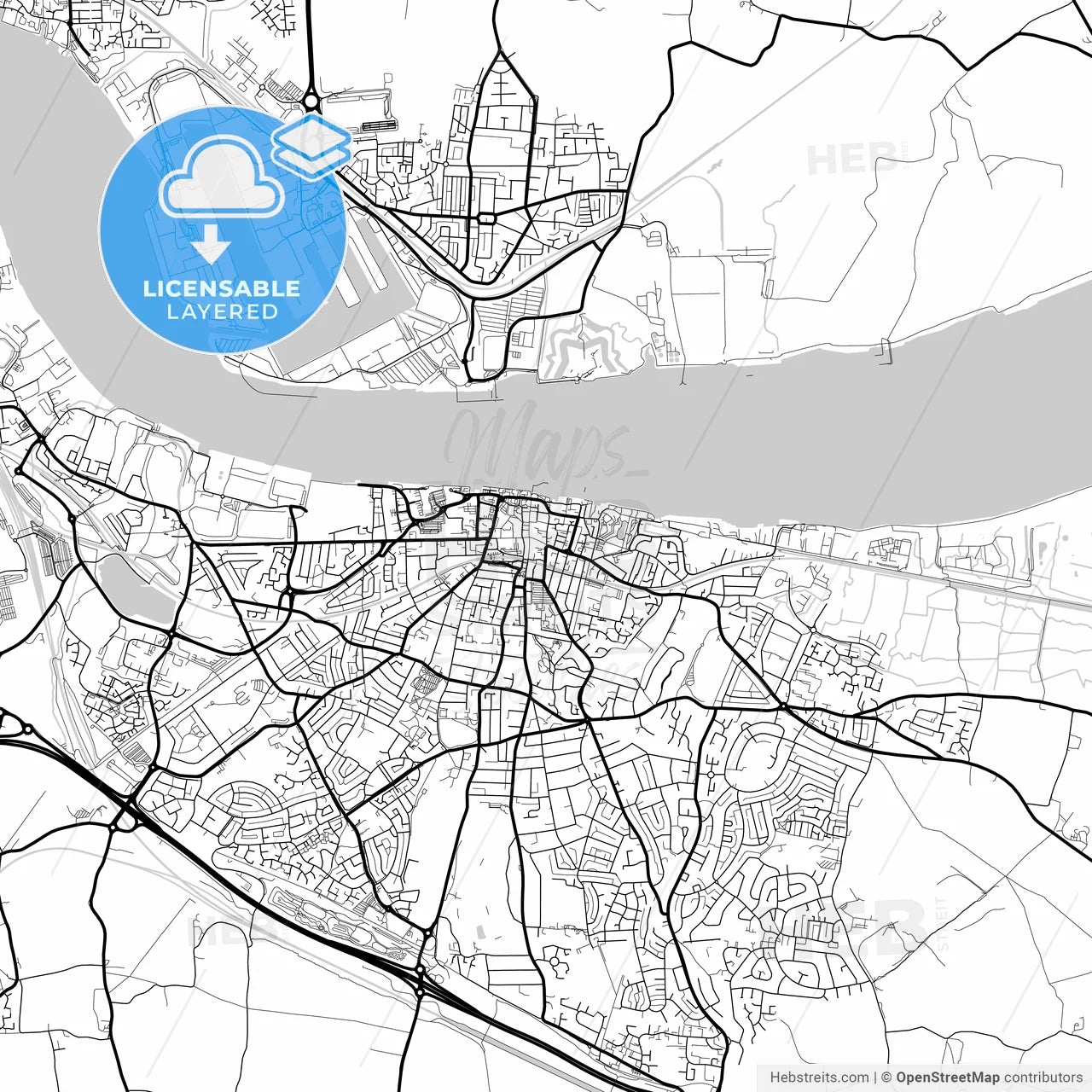 Layered PDF map of Gravesend, South East England, England