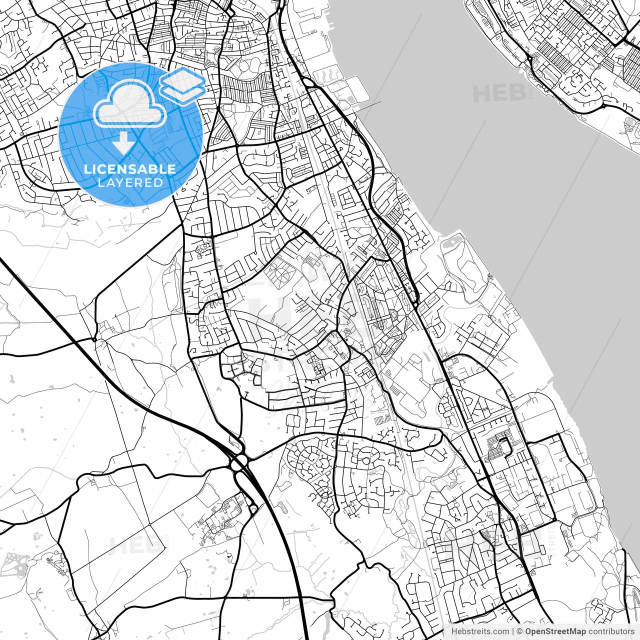 Layered PDF map of Bebington, North West England, England