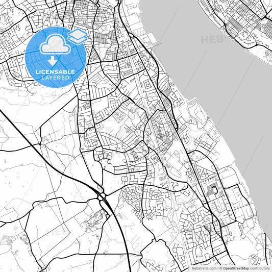 Layered PDF map of Bebington, North West England, England
