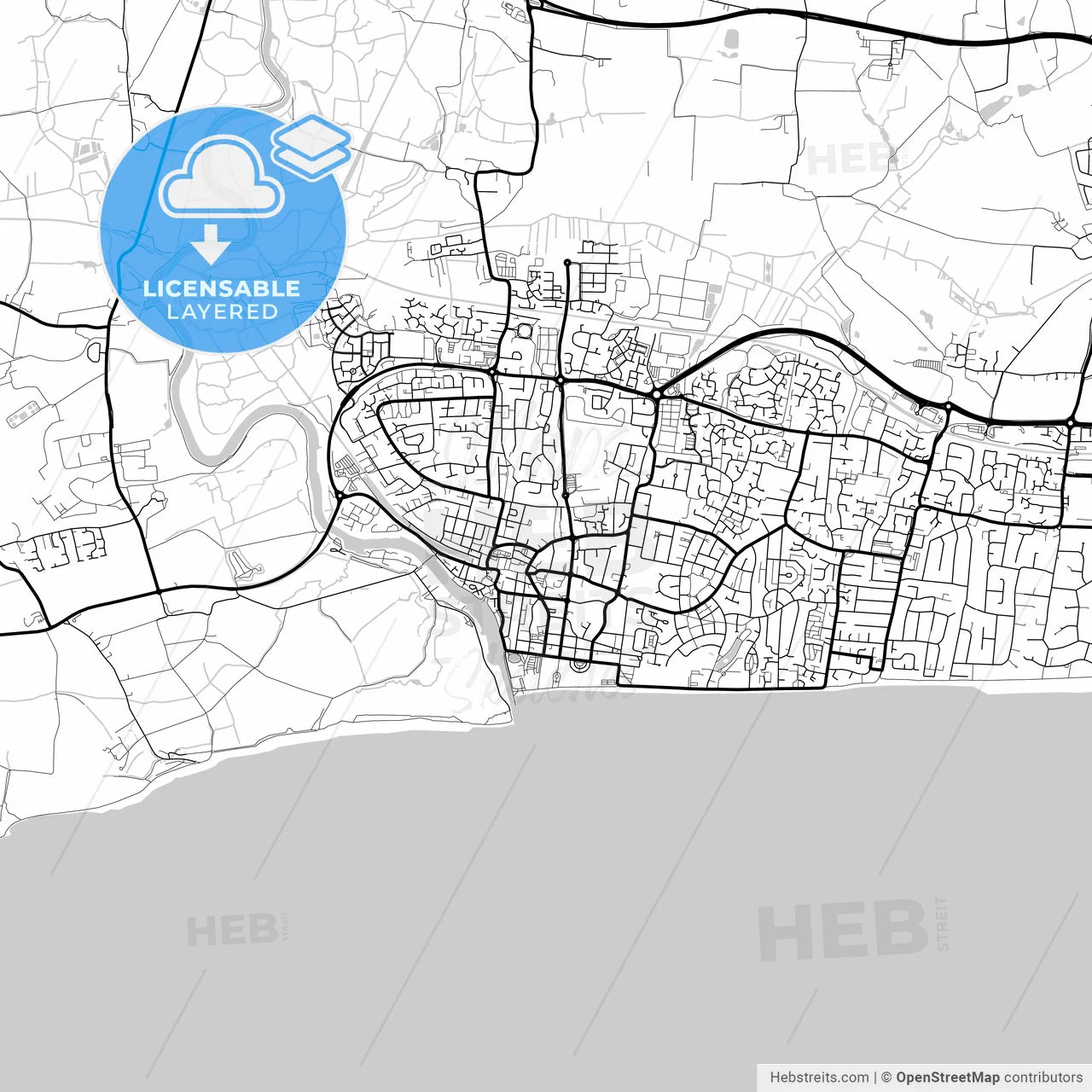 Layered PDF map of Littlehampton, South East England, England