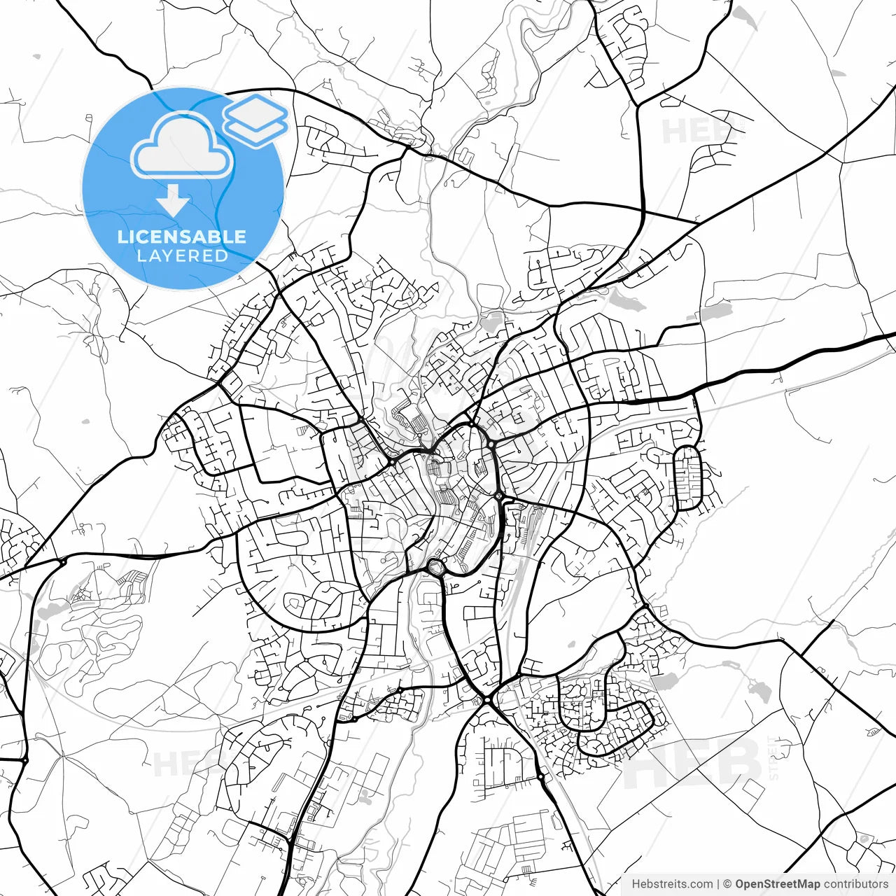 Layered PDF map of Kidderminster, West Midlands, England