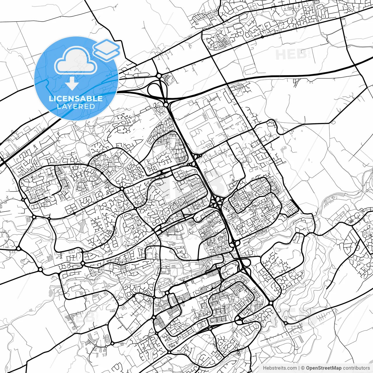 Layered PDF map of Livingston, West Lothian, Scotland