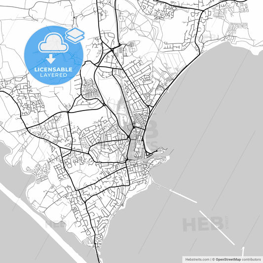 Layered PDF map of Weymouth, South West England, England
