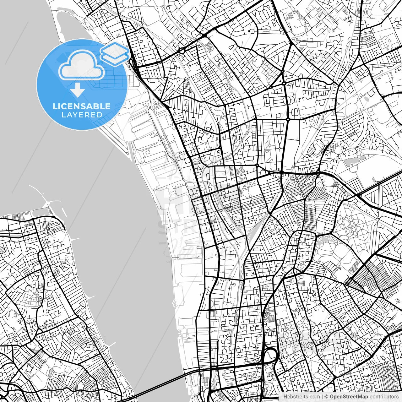 Layered PDF map of Bootle, North West England, England