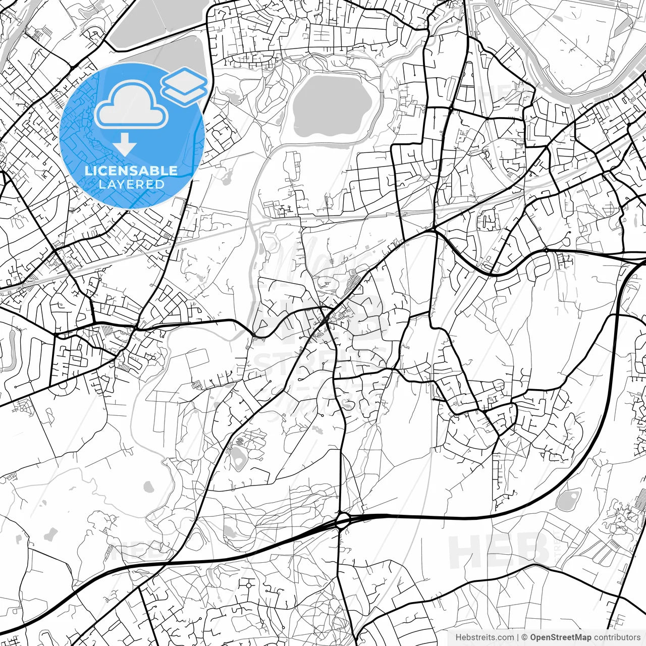 Layered PDF map of Esher, North East England, England