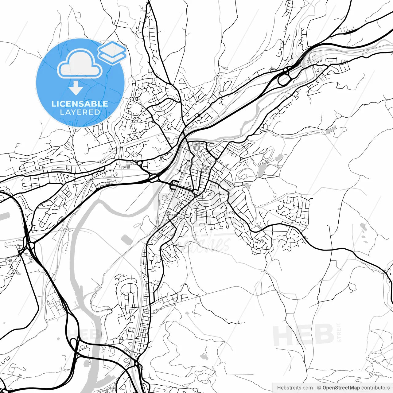 Layered PDF map of Neath, Neath Port Talbot, Wales