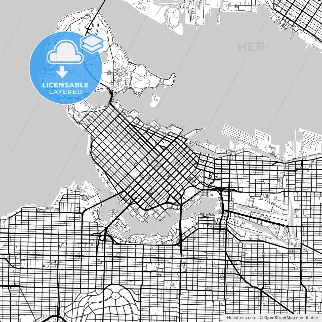 Layered PDF map of Vancouver, British Columbia, Canada
