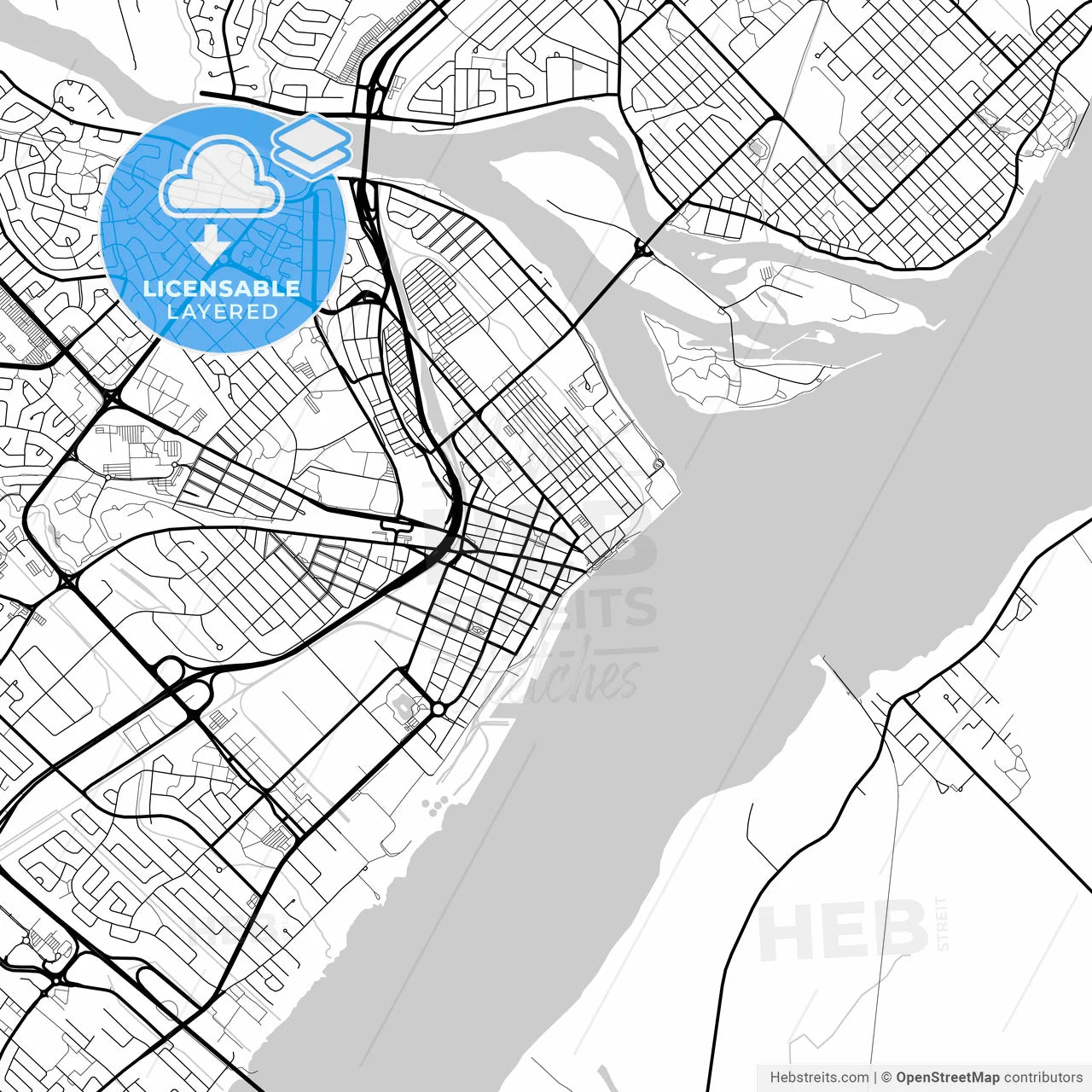 Layered PDF map of Trois-Rivières, Quebec, Canada